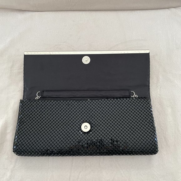 NWOT! Jessica McClintock Silver & Black Metal Mesh Evening Bag with Chain - Picture 7 of 12